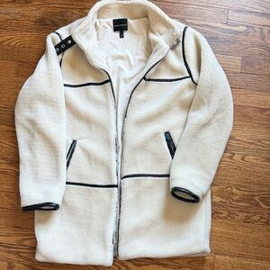 Buckle Black Cream Sherpa Jacket with Black leather Trim